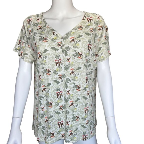 Croft & Barrow Button Front Top Women’s Size XL Toucan Print White Cotton V-Neck - Picture 1 of 4
